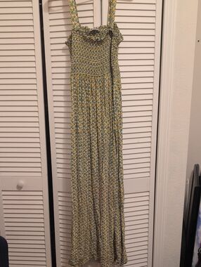 LOFT Yellow and Green Floral Smocked Maxi Dress